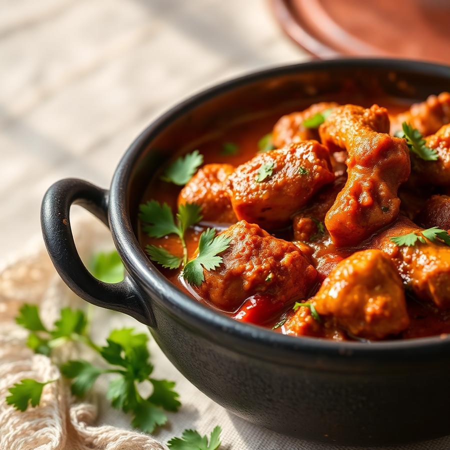 Homestyle chicken curry in a clay handi